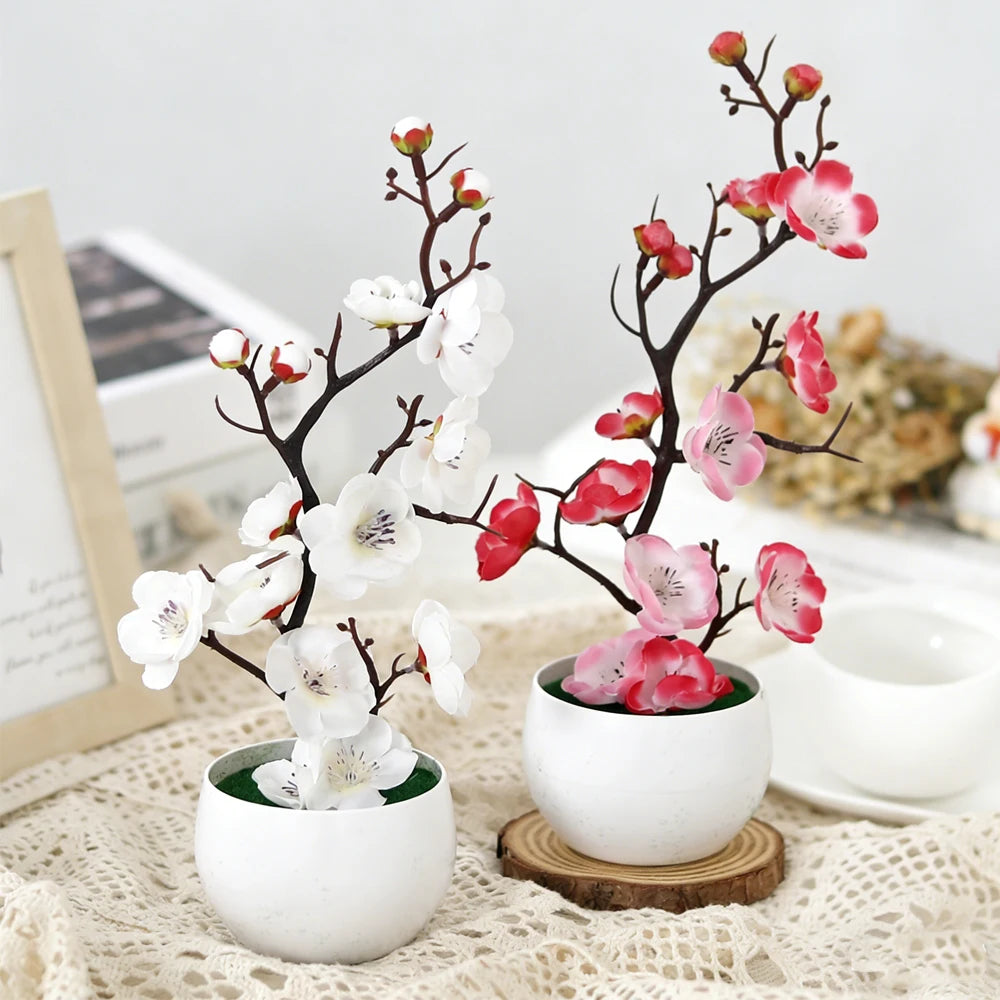 Artificial Plum Blossom Bonsai Desktop Potted Plant Decor Artificial Bonsai Plant Babs