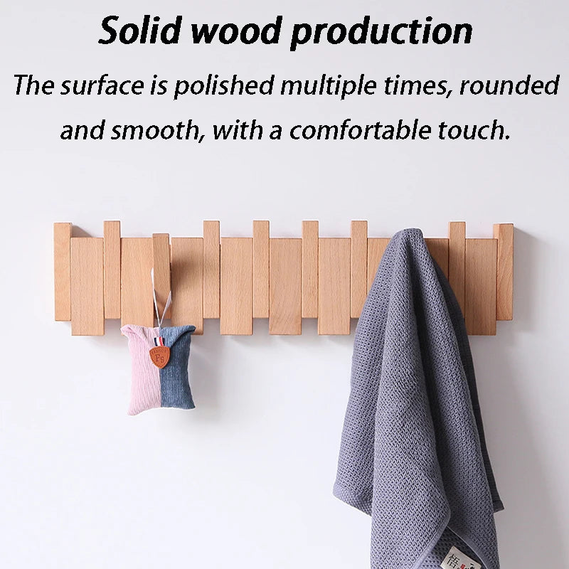 Piano Keys Solid Oak Wood Wall-Mounted Coat Rack – 6 Hooks Wall Coat Rack Babs