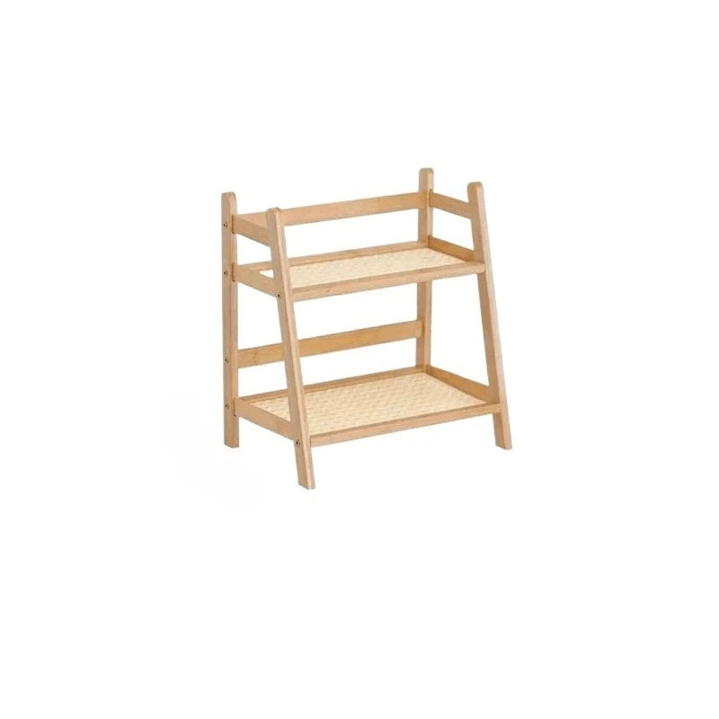 2-Tier Bamboo Rattan Desktop Storage Shelf & Organizer Rack Desktop Storage Shelf Babs