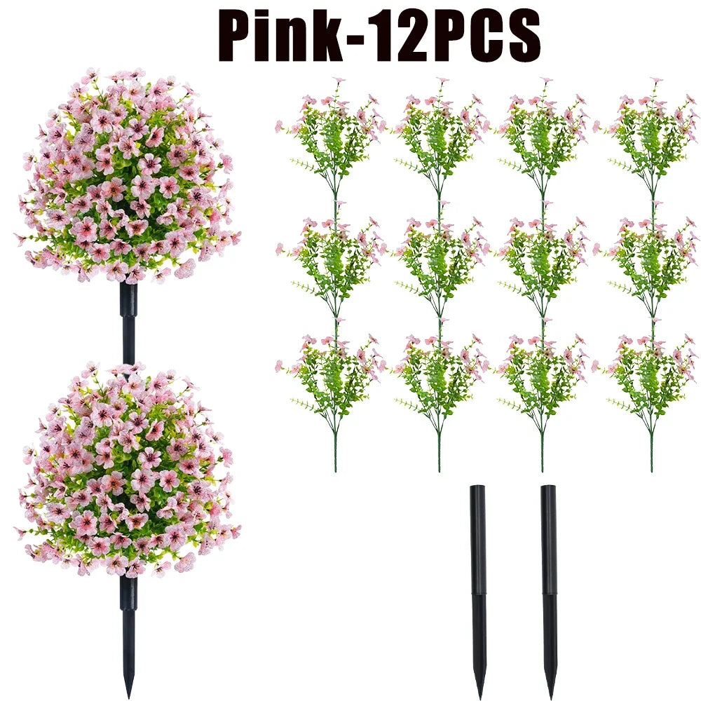 Artificial Eucalyptus Fake Flowers Wedding & Home Décor Bouquet Artificial Floral Decor Babs Pink-12PCS