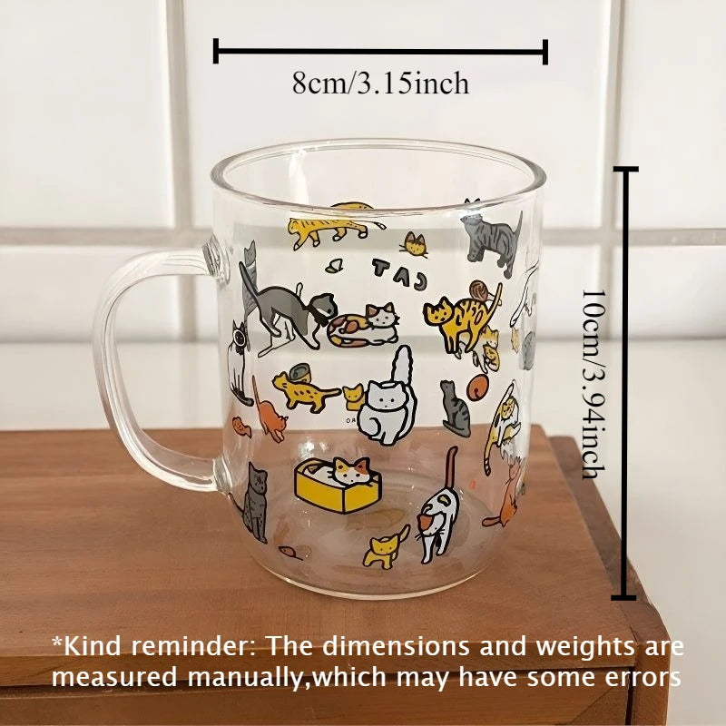 Cute Dog & Cat Cartoon Glass Mug – Borosilicate Coffee Cup Glass Coffee Mug Babs