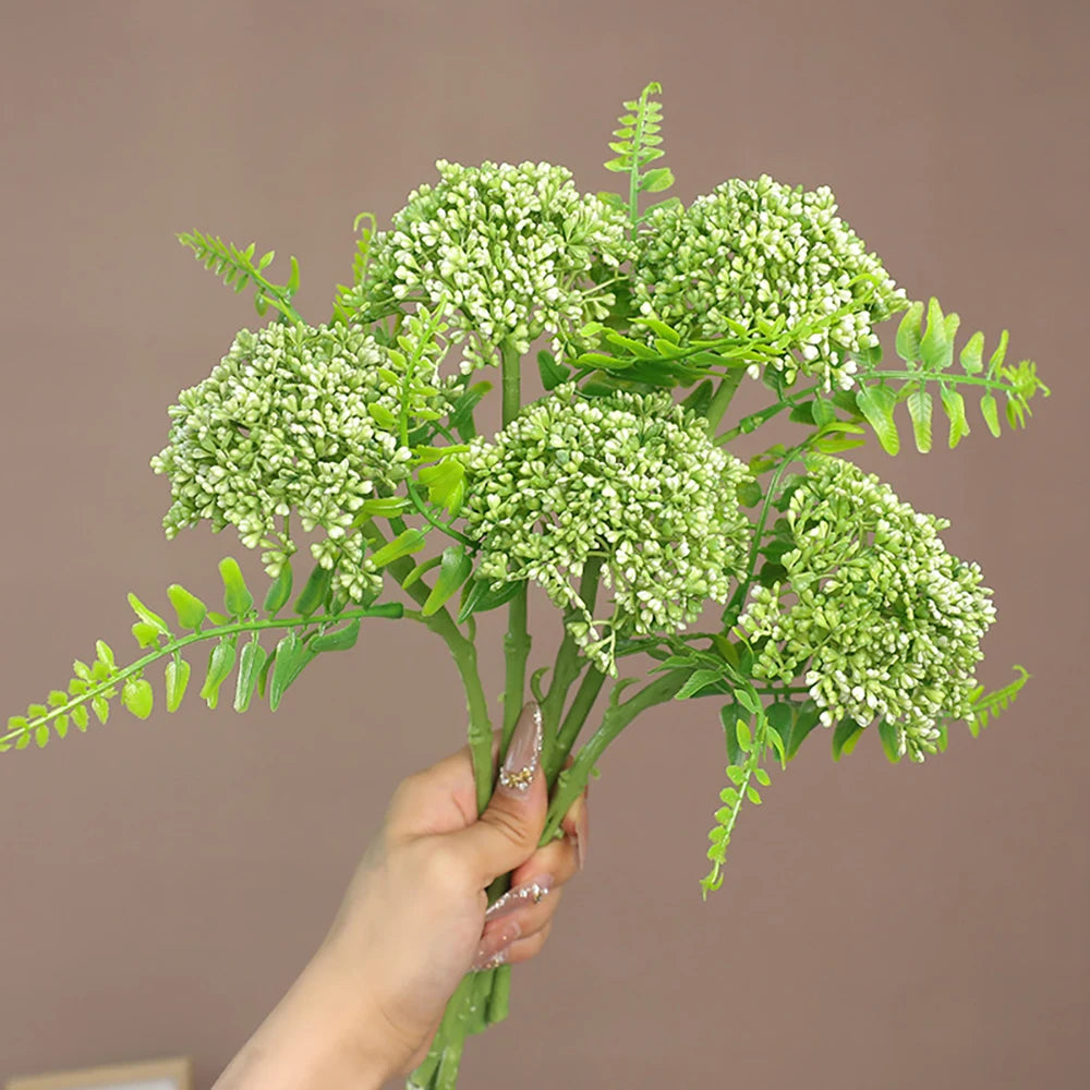 3Pcs Artificial Oat & Love Fruit Plastic Flower Stems – Wedding Artificial Flower Stems Babs Green 1Pcs