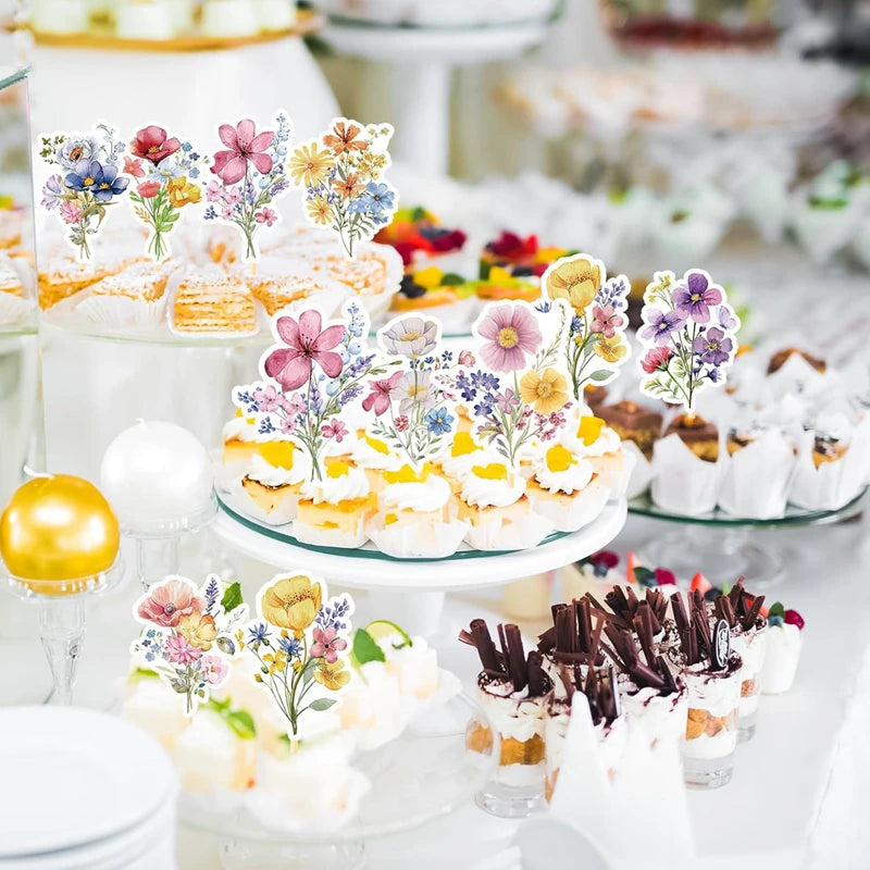 18Pcs Boho Wildflower Cupcake Toppers – Birthday & Baby Shower Cupcake Toppers Babs