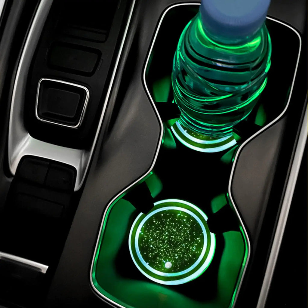 LED Car Cup Holder Light Coaster – 7 Colors, Rechargeable Car Atmosphere Light Babs