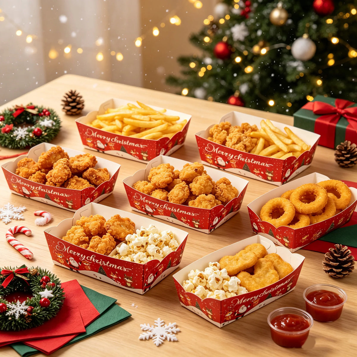 Christmas Paper Food Trays – Xmas Snack Containers 10–50pcs Party Food Trays Babs