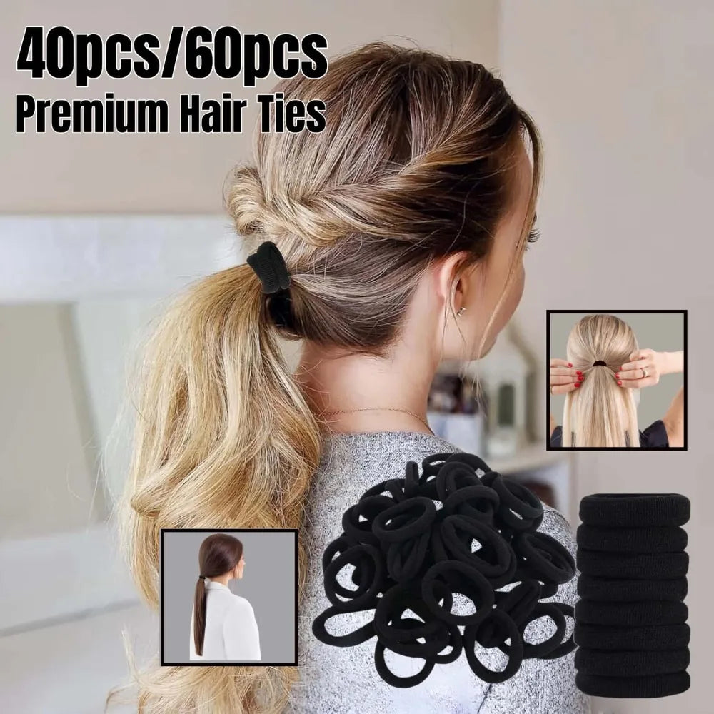 Seamless Black Hair Ties – No-Crease High Elastic Ponytail Bands Hair Ties Babs