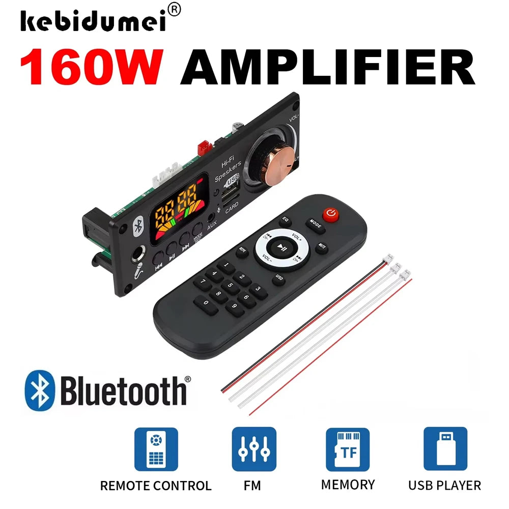 KEBIDUMEI 160W Bluetooth 5.1 MP3 Decoder Board Amplifier FM Radio Bluetooth Amplifier Board Babs
