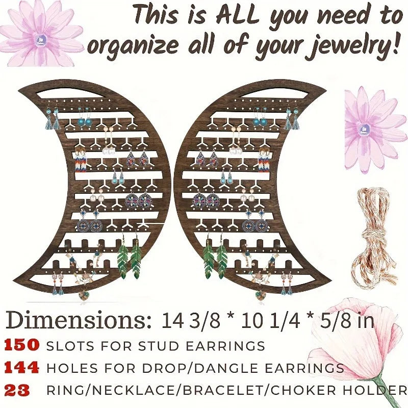 Moon Wooden Wall Jewelry Organizer – Earrings, Necklaces & Rings Jewelry Organizer Babs