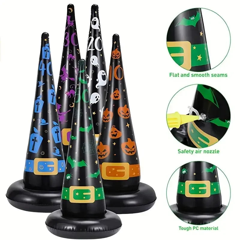 Halloween Inflatable Witch Hat Ring Toss Game – 5 Hats & 20 Rings Party Ring Toss Game Babs