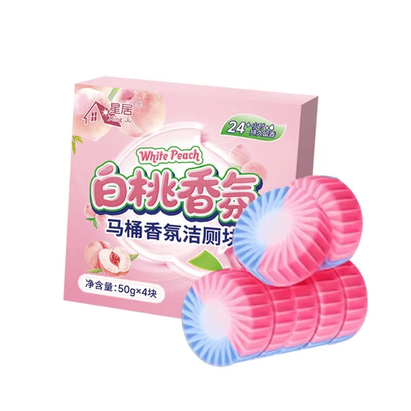 White Peach Toilet Cleaner Blocks – Fresh & Antibacterial Toilet Cleaner Block Babs 50g x 4pcs- box