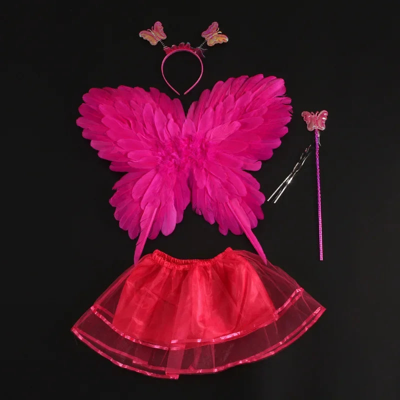 Girls Fairy Butterfly Feather Wings Costume Set with Skirt & Wand Kids Fairy Costume Set Babs rose