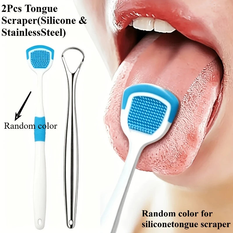 2-in-1 Tongue Brush & Scraper Set | Fresh Breath Oral Care Tongue Scraper Set Babs 2PCS