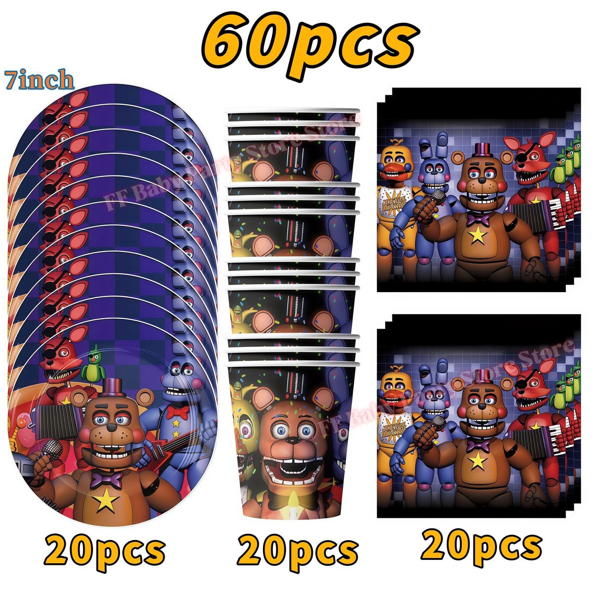 Five Nights Bear Birthday Party Decorations Set for Kids Birthday Party Set Babs 60pcs others