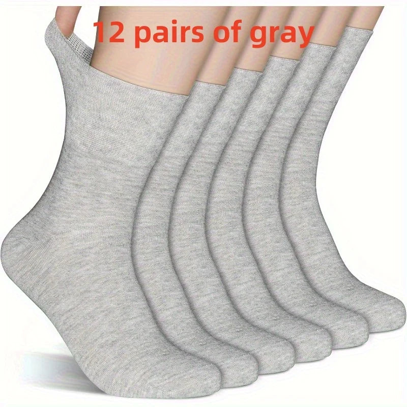 12 Pairs Loose-Top Breathable Knit Socks with Elastic Cuffs Casual Knit Socks Babs GRAY One Size
