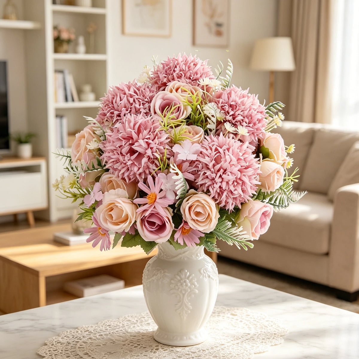 Silk Artificial Chrysanthemum Rose Bouquet | Wedding Home Decor Artificial Flower Bouquet Babs