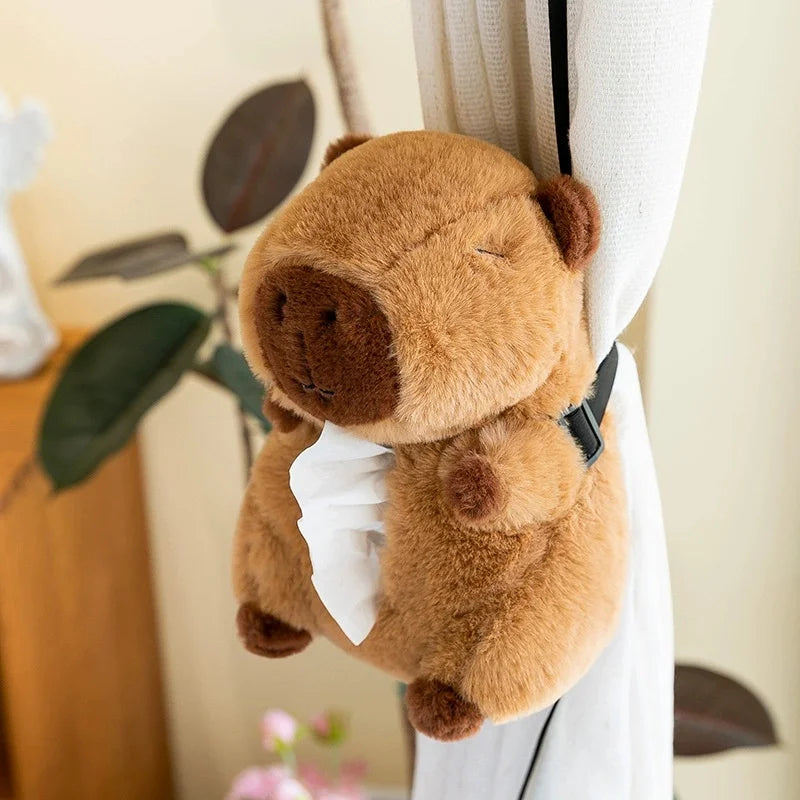 Capybara Plush Car Tissue Box Cover & Armrest Organizer Car Tissue Holder Babs