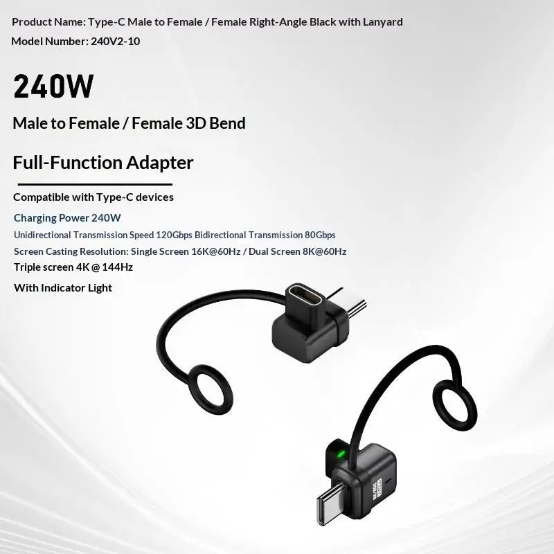 USB4 Right-Angle USB-C Adapter 240W PD 120Gbps 16K Display USB-C Adapter Babs A10