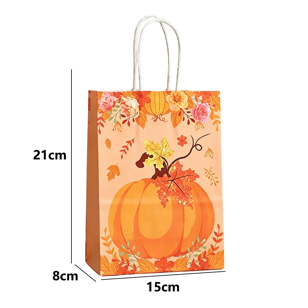 Thanksgiving Kraft Gift Bags | Maple Leaf, Pumpkin & Turkey Print Kraft Paper Gift Bags Babs A-5 15x8x21cm 40pcs
