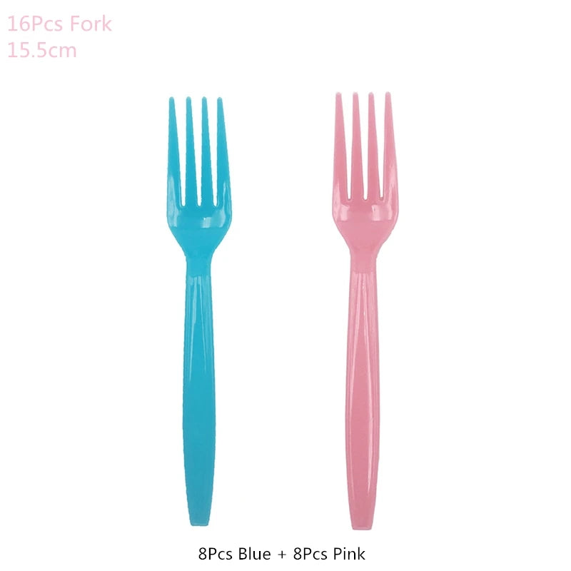 Gender Reveal Disposable Tableware Set – Baby Shower Party Disposable Tableware Set Babs 16pcs forks