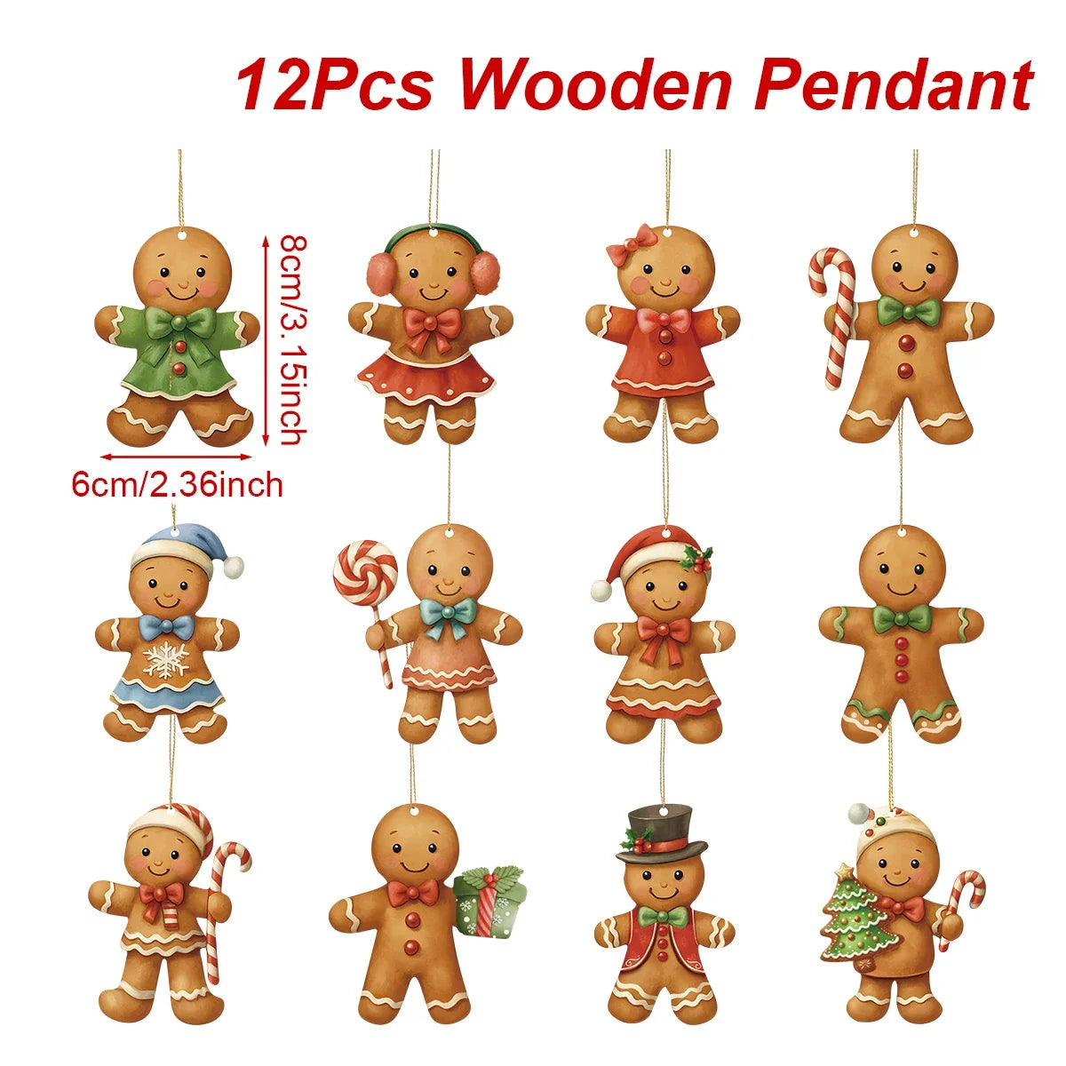 Wooden Gingerbread Man Christmas Ornament 2025 Xmas Tree Christmas Tree Ornament Babs 12pcs