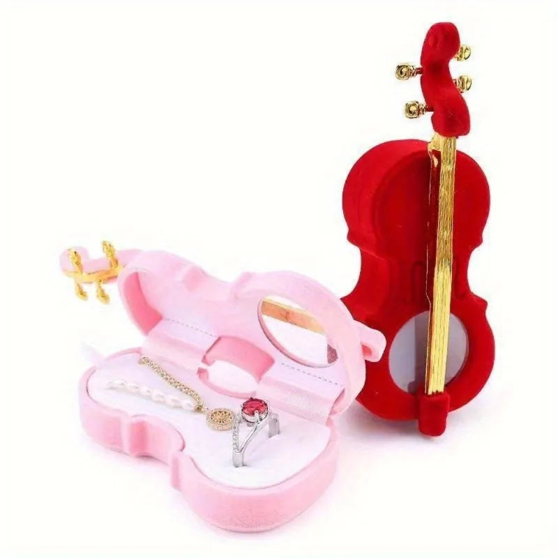 Flocked Violin Jewelry Gift Box – Ring, Necklace & Earring Case Jewelry Gift Box Babs