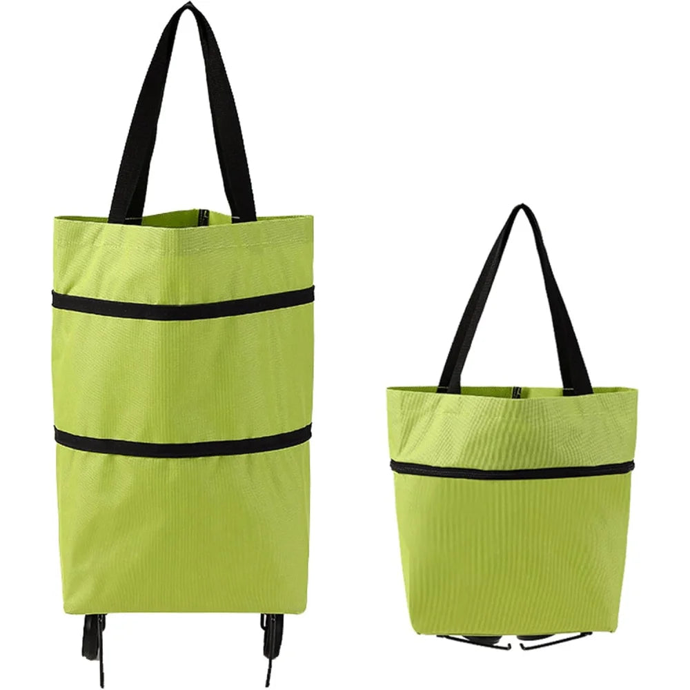 2-in-1 Foldable Shopping Cart Trolley Bag with Wheels Foldable Shopping Trolley Babs green