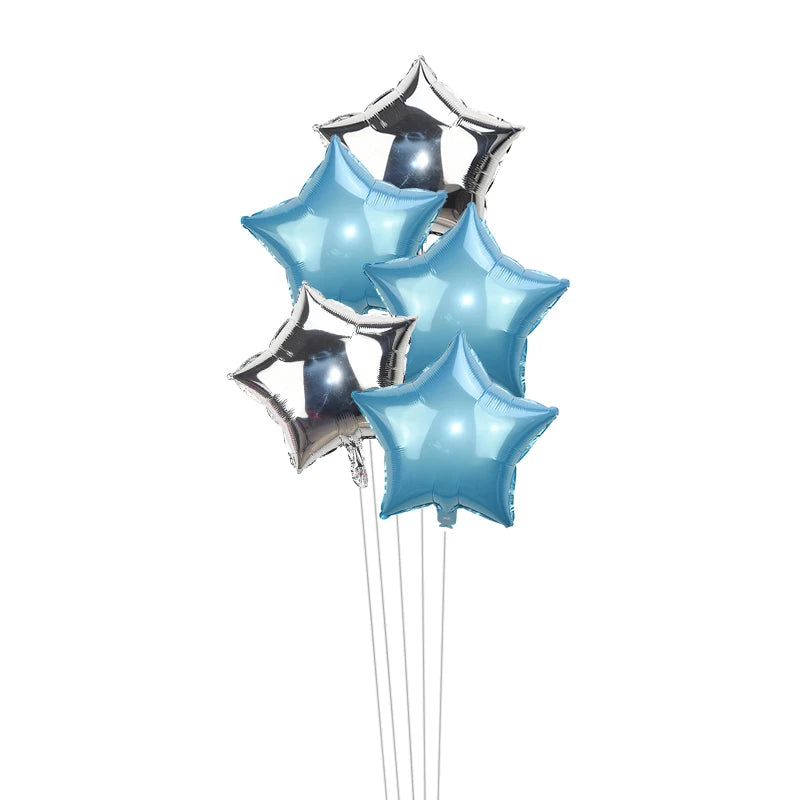 5-Pack 18" Gold Silver Foil Star Balloons – Party Decoration Foil Party Balloons Babs blue silver 18inch
