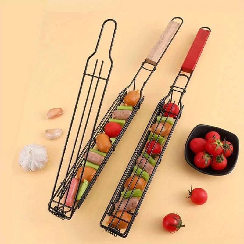 4-Pack BBQ Hot Dog Grilling Baskets – Iron Barbecue Cage Set BBQ Grilling Basket Babs
