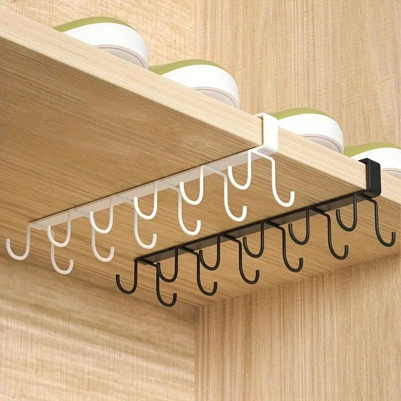 Under Cabinet Cup Holder & Kitchen Hanging Hooks – Iron Cabinet Hook Organizer Babs
