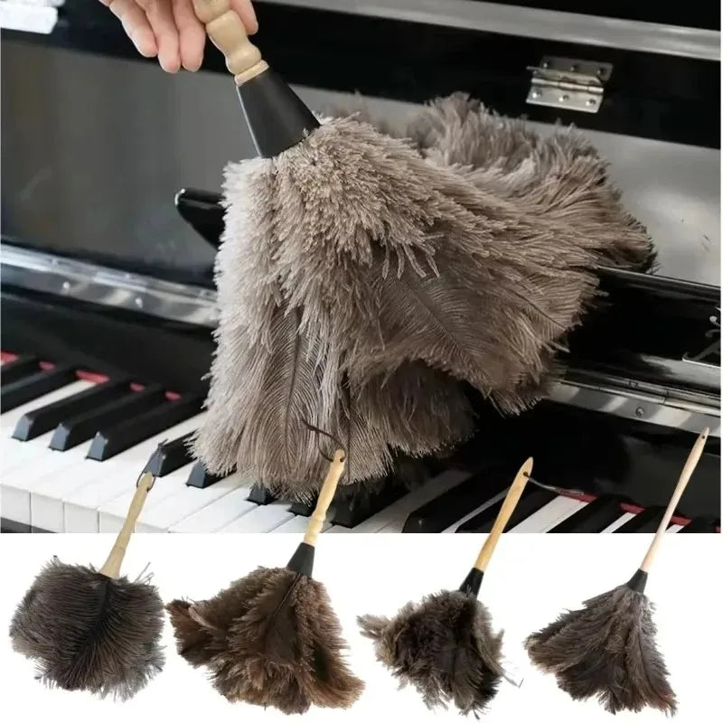 Ostrich Feather Duster with Wooden Handle – Anti-Static Feather Duster Babs