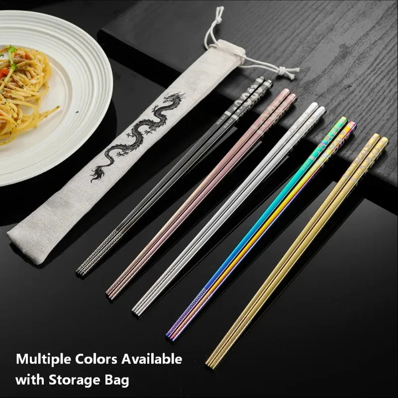 304 Stainless Steel Chopsticks | Laser Dragon Pattern Non-Slip Stainless Steel Chopsticks Babs