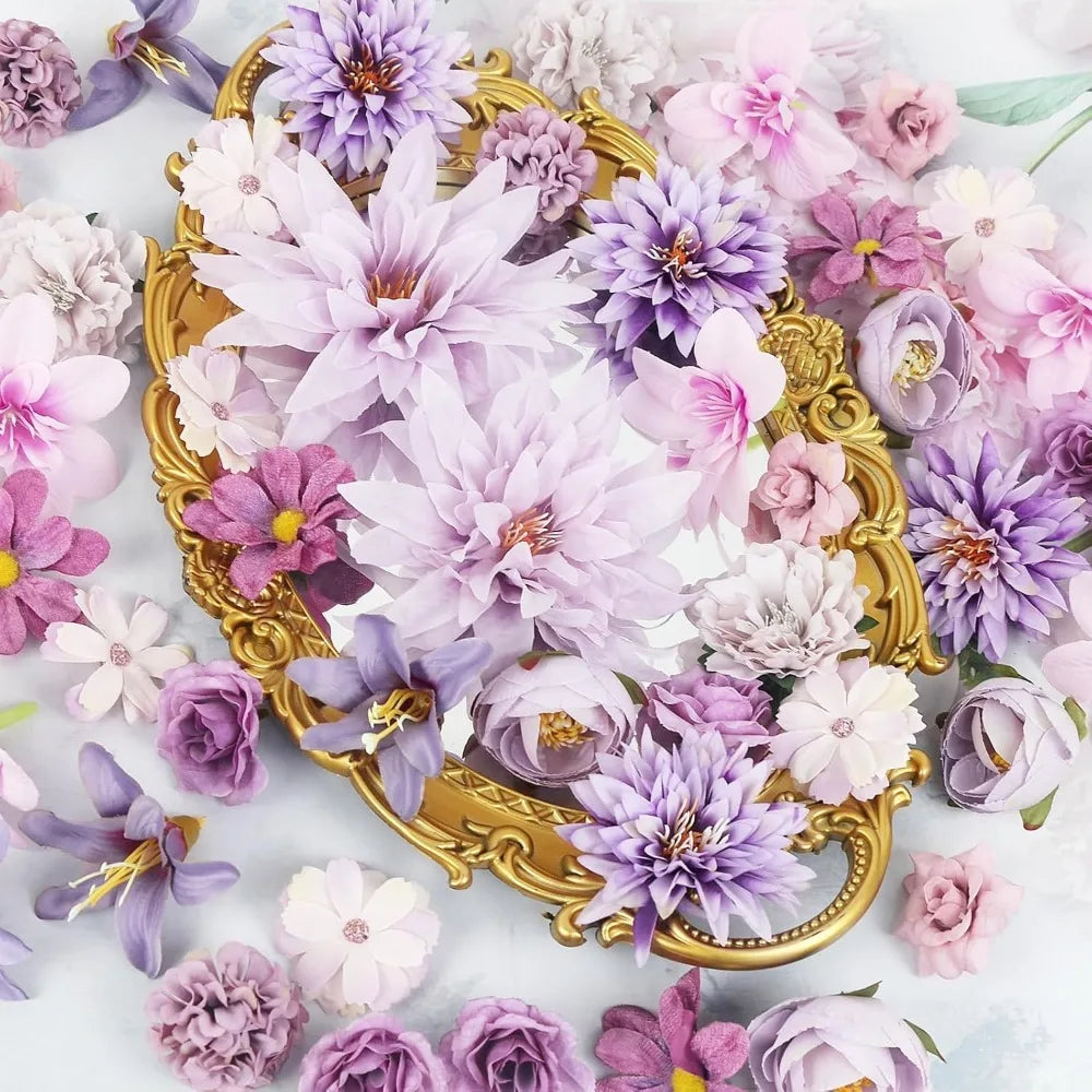 48pcs Purple Silk Artificial Roses for Wedding & Home Decor Artificial Silk Flowers Babs