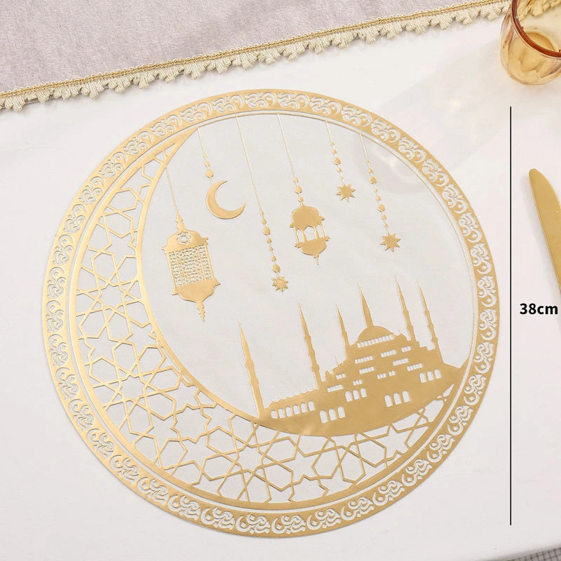Eid Mubarak PVC Placemats – Ramadan Gold Moon Table Mats Festive Table Mats Babs