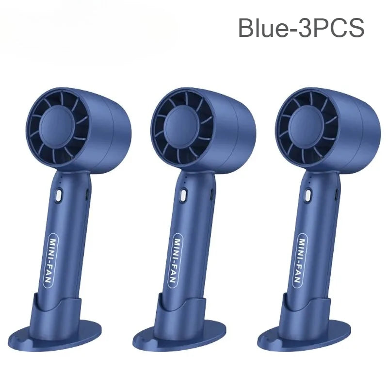 USB Rechargeable Mini Handheld Fan – 3-Speed Portable Desk Fan Handheld Portable Fan Babs Blue-3PCS