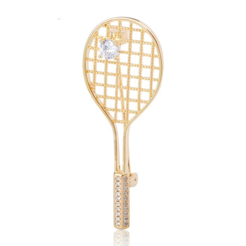 Badminton Racket Brooch – Copper & Cubic Zirconia Pin Fashion Brooch Pin Babs