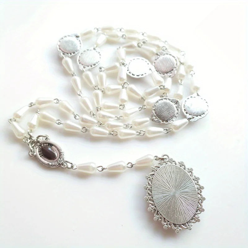 Seven Sorrows White Rosary Necklace – Virgin Pendant Jewelry Rosary Necklace Babs