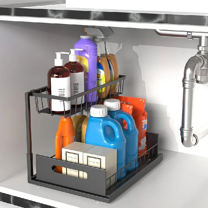 2-Tier Sliding Under Sink Organizer – Rustproof Steel Storage Under Sink Organizer Babs