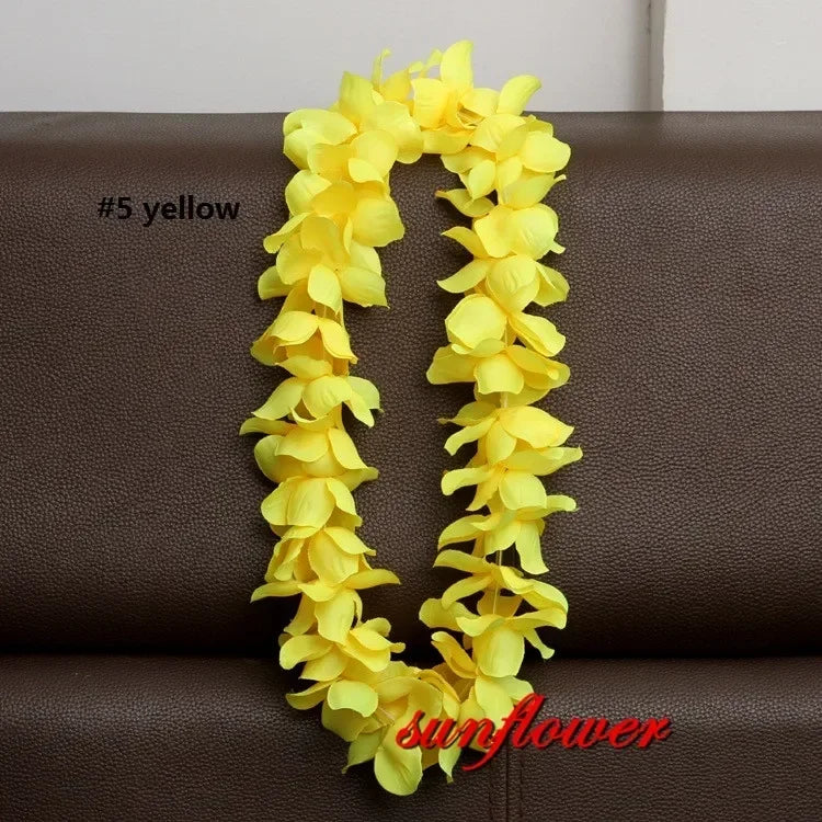 Hawaiian Flower Lei Necklace – Artificial Garland for Luau & Party Flower Lei Necklace Babs yellow