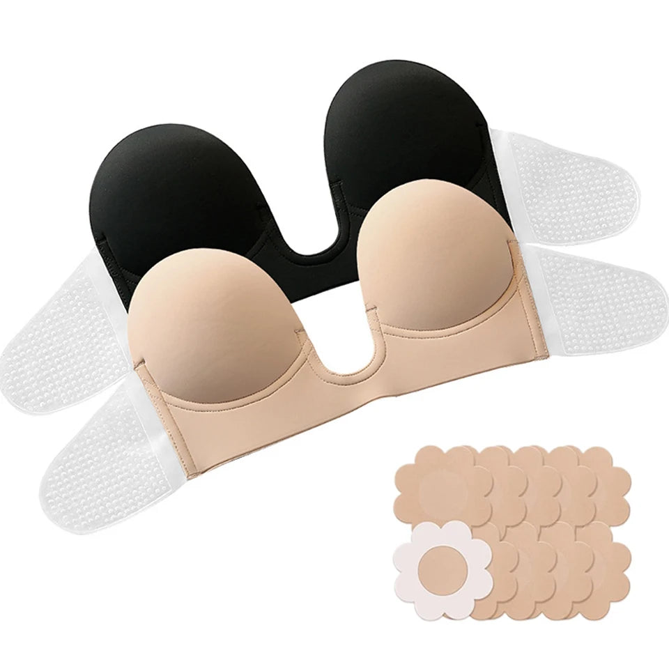 Women's Adhesive Push Up Bra – Backless Strapless Silicone Adhesive Silicone Bra Babs
