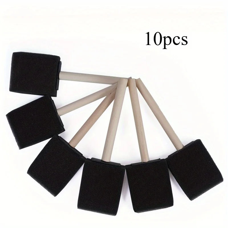 Assorted Foam Brush Set – Wood Handle for Acrylics & Crafts Foam Paint Brush Set Babs 10pcs