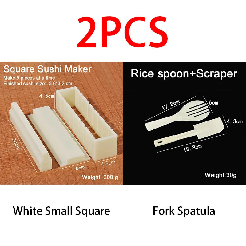 Sushi Maker Mold Set – Round, Square & Heart Onigiri Molds Sushi Mold Set Babs 2pcs-Square Fork