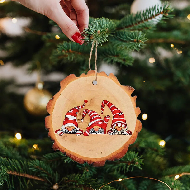 12/24Pcs Rustic Christmas Wooden Ornaments – Santa Claus Xmas Tree Christmas Wood Ornaments Babs