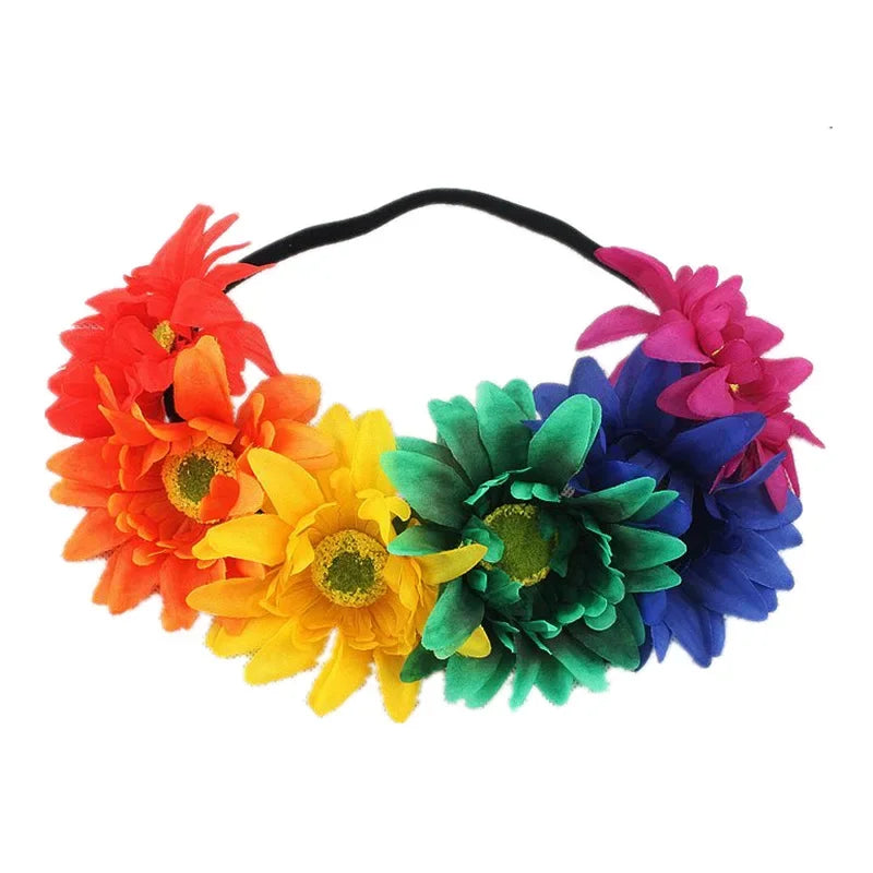 Elastic Sunflower Flower Crown Headband – Floral Hair Wreath Floral Hair Crown Babs 1