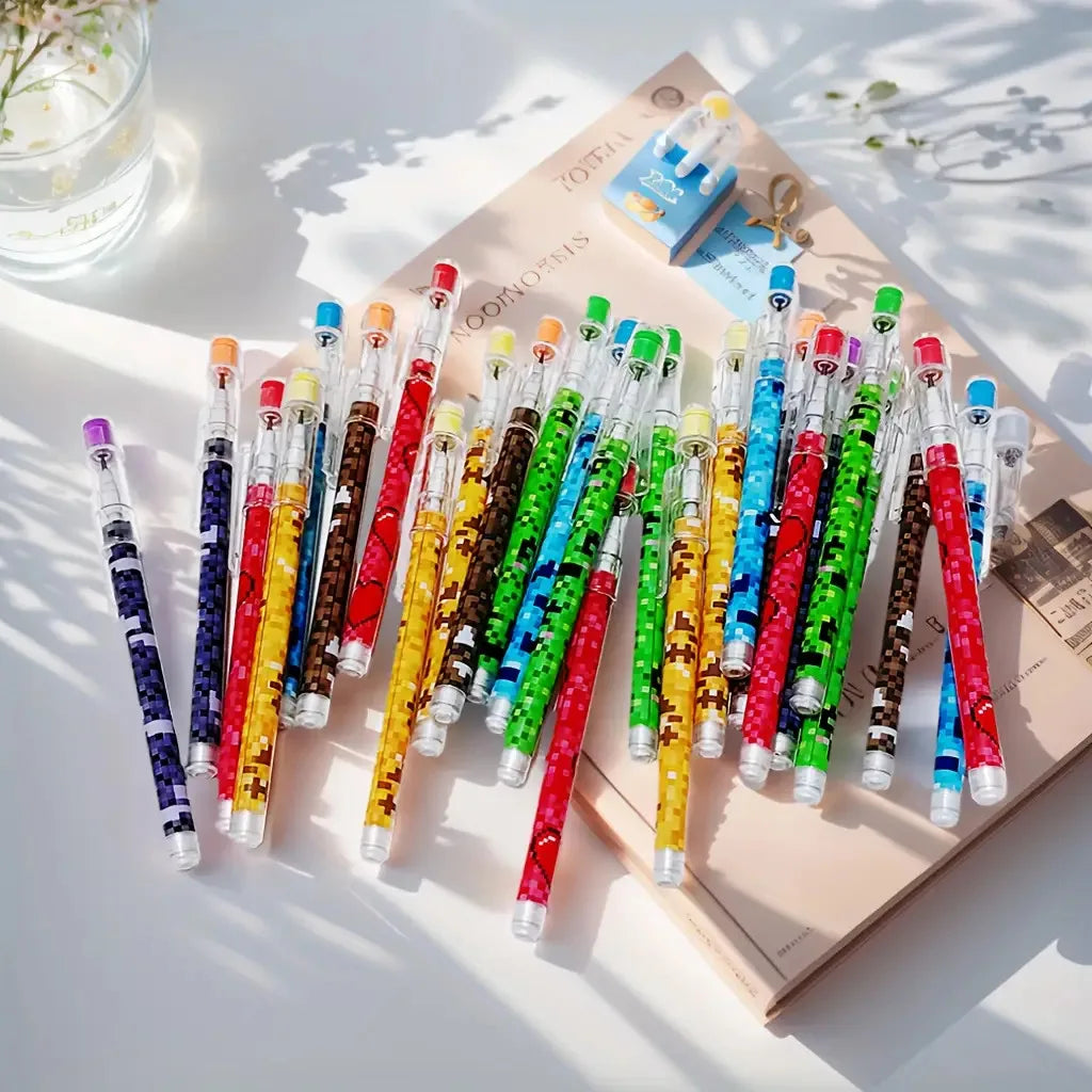 6 Mosaic Gel Pens – Break-Resistant Barrel & Pixel Grip Gel Pen Set Babs