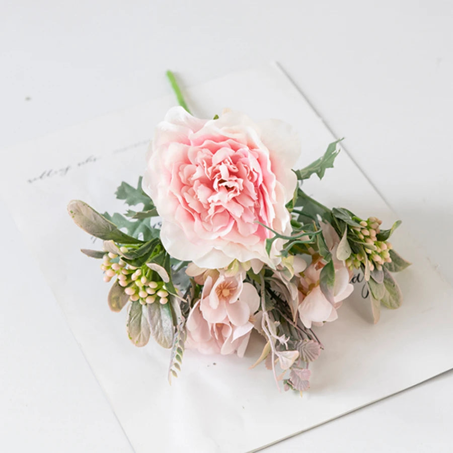 Silk Peony & Hydrangea Artificial Bouquet | Wedding & Home Decor Artificial Flower Bouquet Babs Pink 2 pcs