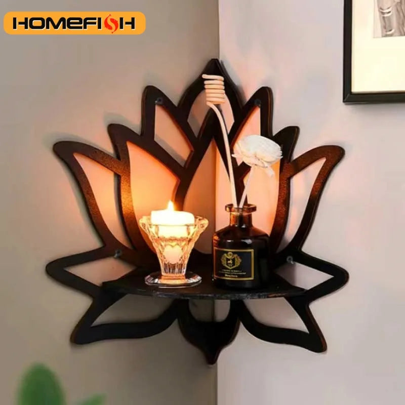 Wooden Lotus Hollow Wall Shelf – Candle & Essential Oil Rack Decorative Wall Shelf Babs