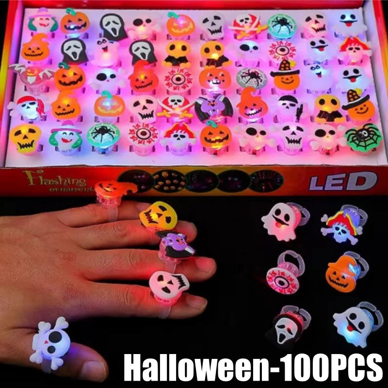 Halloween LED Glowing Pumpkin Ghost Rings – Kids Party Favors LED Party Rings Babs Halloween-100PCS