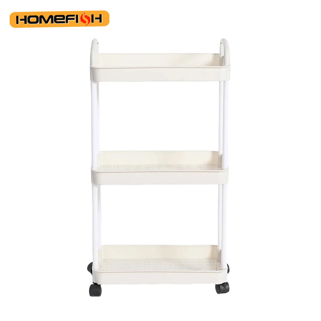 3-Tier Rolling Storage Cart with Wheels – White Home Organizer Rolling Storage Cart Babs