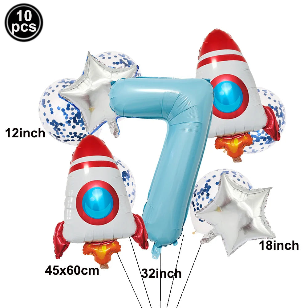 Space Theme Birthday Balloon Set – Astronaut Rocket 32" Numbers Party Balloon Set Babs D-7 As pictures show
