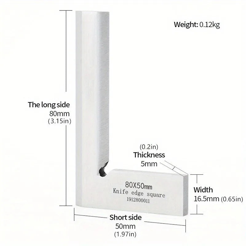 90° Knife Edge Square Ruler – Grade 1 Stainless Steel, 4 Sizes Precision Square Ruler Babs 80X50mm